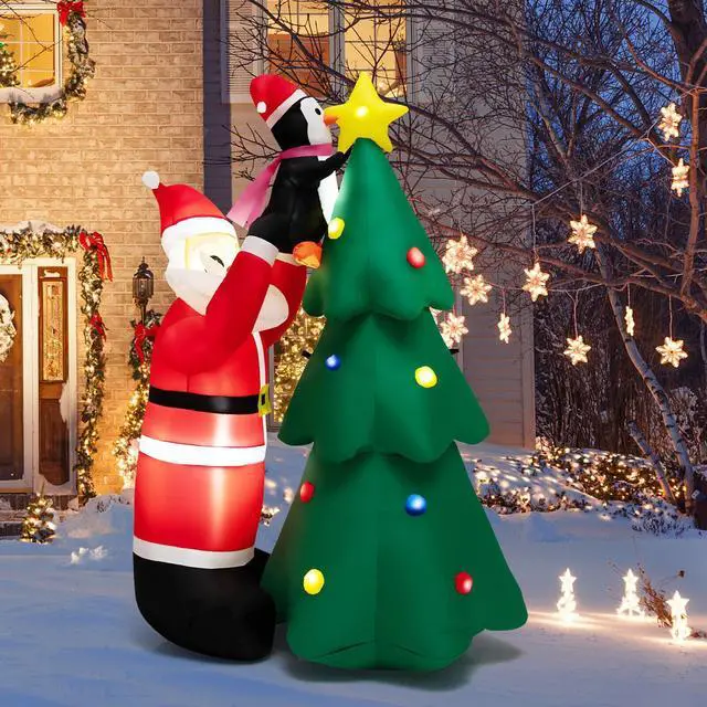 Alt view image 2 of 7 - SlickBlue 6 Feet Inflatable Christmas Tree and Santa Claus with LED and Air Blower