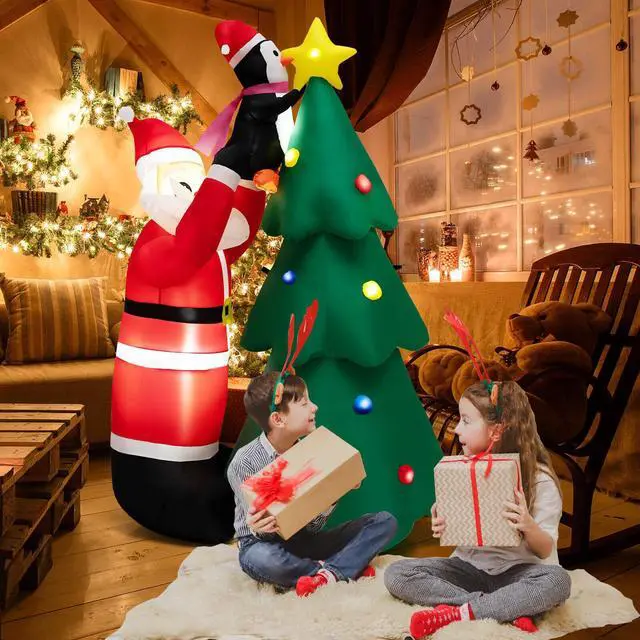 Alt view image 7 of 7 - SlickBlue 6 Feet Inflatable Christmas Tree and Santa Claus with LED and Air Blower