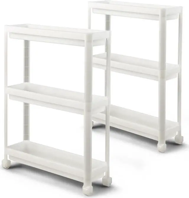 Main image of SlickBlue 2 Pieces 3-Tier Slim Detachable Storage Cart with Drainage Holes and Wheels