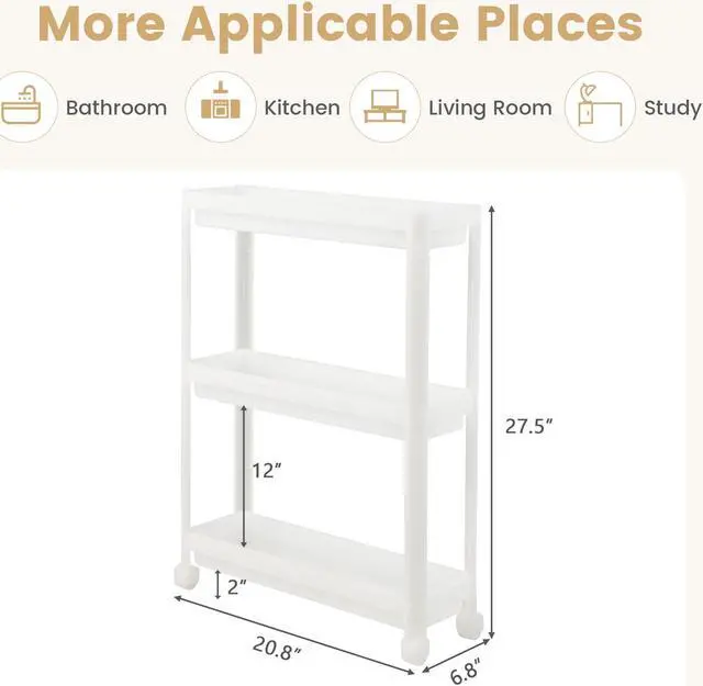 Alt view image 5 of 7 - SlickBlue 2 Pieces 3-Tier Slim Detachable Storage Cart with Drainage Holes and Wheels