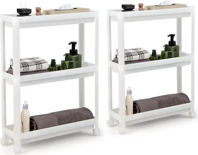 Alt view image 2 of 7 - SlickBlue 2 Pieces 3-Tier Slim Detachable Storage Cart with Drainage Holes and Wheels