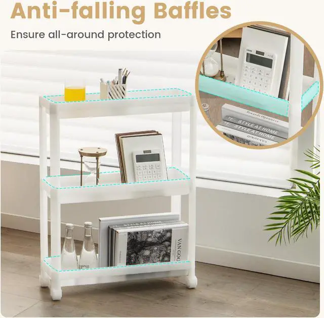 Alt view image 6 of 7 - SlickBlue 2 Pieces 3-Tier Slim Detachable Storage Cart with Drainage Holes and Wheels