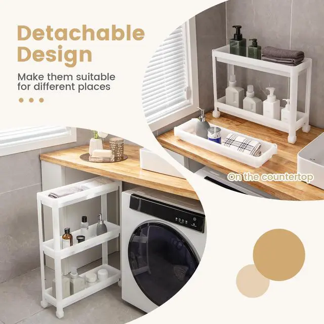 Alt view image 7 of 7 - SlickBlue 2 Pieces 3-Tier Slim Detachable Storage Cart with Drainage Holes and Wheels