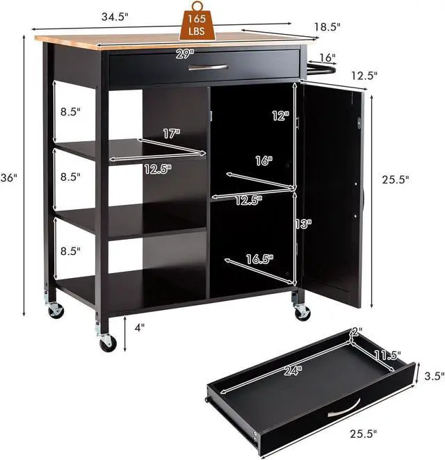 Alt view image 3 of 7 - SlickBlue Mobile Kitchen Island Cart with Rubber Wood Top