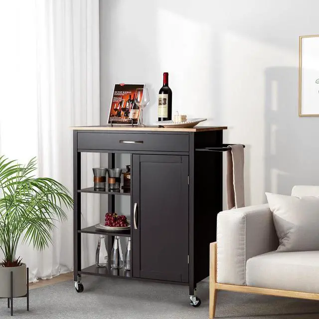 Alt view image 4 of 7 - SlickBlue Mobile Kitchen Island Cart with Rubber Wood Top