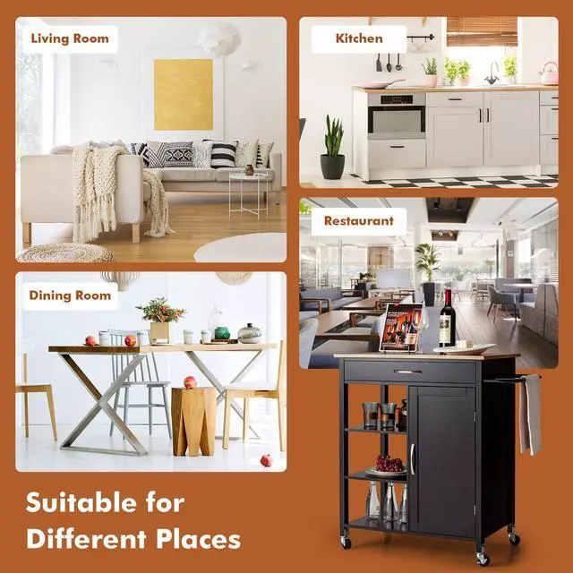 Alt view image 5 of 7 - SlickBlue Mobile Kitchen Island Cart with Rubber Wood Top