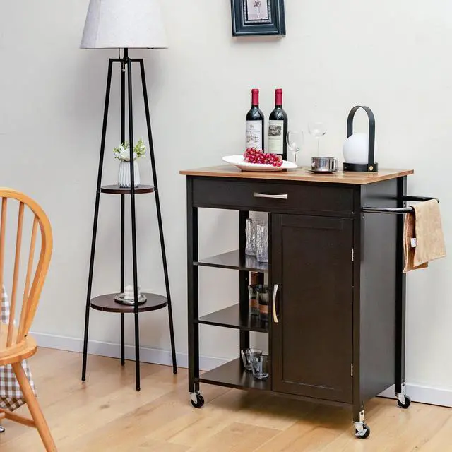 Alt view image 7 of 7 - SlickBlue Mobile Kitchen Island Cart with Rubber Wood Top