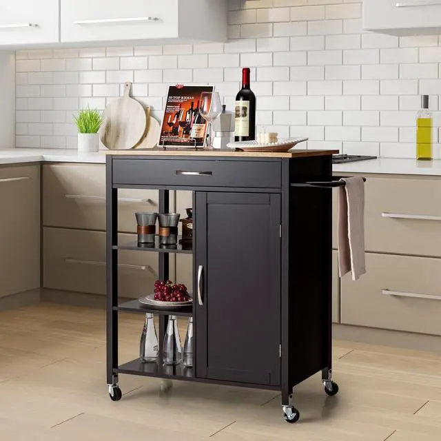 Alt view image 6 of 7 - SlickBlue Mobile Kitchen Island Cart with Rubber Wood Top
