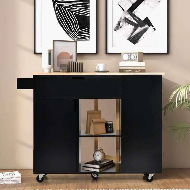 Alt view image 5 of 7 - SlickBlue Drop-Leaf Kitchen Island with Rubber Wood Top