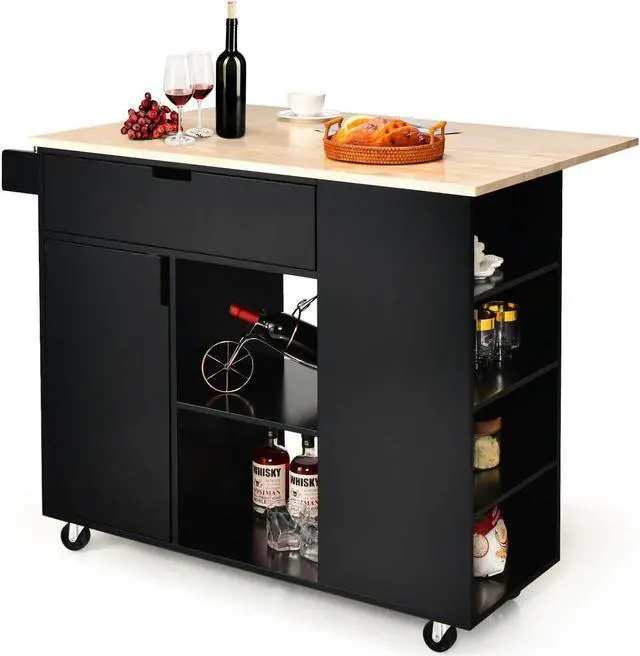 Alt view image 6 of 7 - SlickBlue Drop-Leaf Kitchen Island with Rubber Wood Top