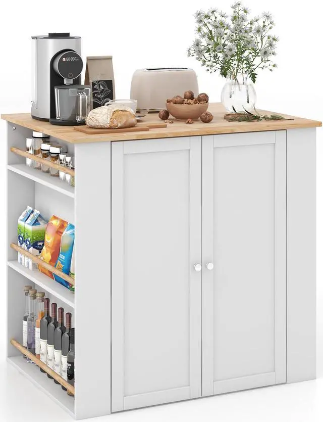 Main image of SlickBlue Modern Kitchen Island with Rubber Wood Countertop and Storage-White