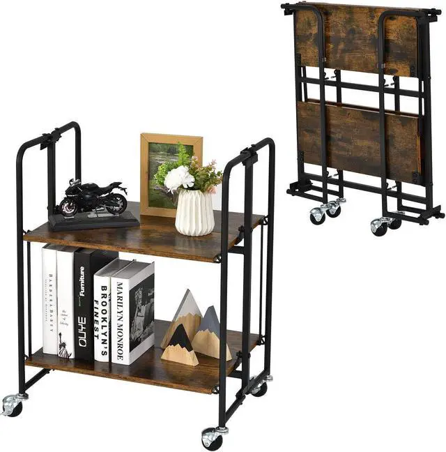 Alt view image 2 of 7 - SlickBlue Folding Rolling Cart with Metal Frame-2-Tier
