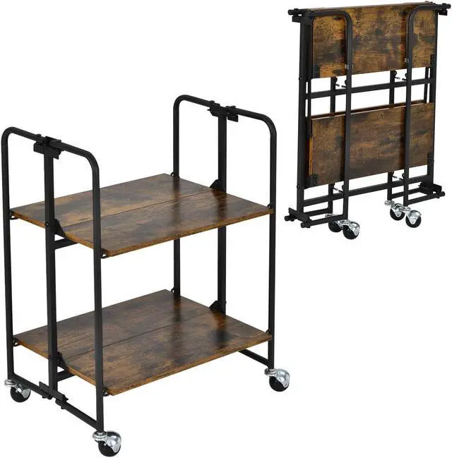 Alt view image 7 of 7 - SlickBlue Folding Rolling Cart with Metal Frame-2-Tier