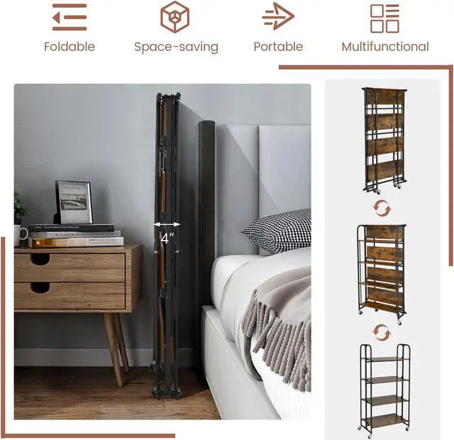 Alt view image 3 of 7 - SlickBlue Foldable Rolling Cart with Storage Shelves for Kitchen-4-Tier