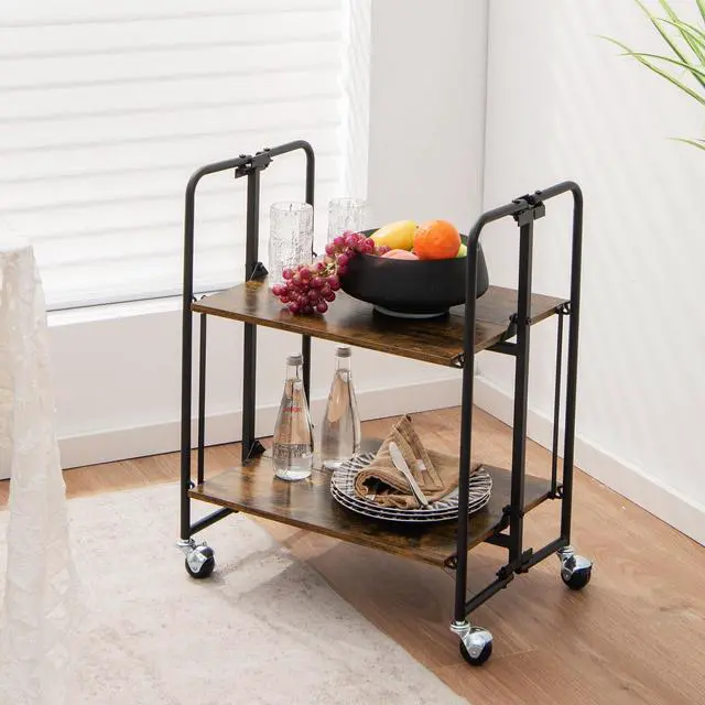 Alt view image 3 of 7 - SlickBlue Folding Rolling Cart with Metal Frame-2-Tier
