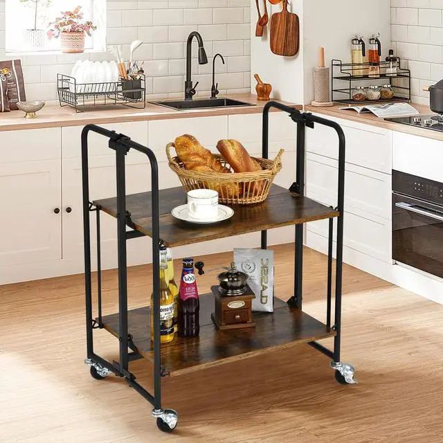 Alt view image 6 of 7 - SlickBlue Folding Rolling Cart with Metal Frame-2-Tier