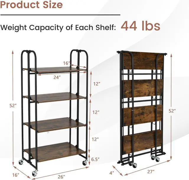 Alt view image 4 of 7 - SlickBlue Foldable Rolling Cart with Storage Shelves for Kitchen-4-Tier