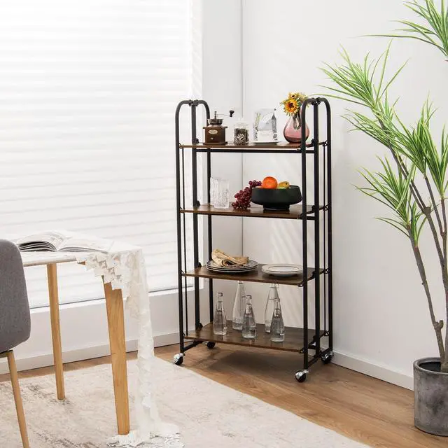 Alt view image 2 of 7 - SlickBlue Foldable Rolling Cart with Storage Shelves for Kitchen-4-Tier