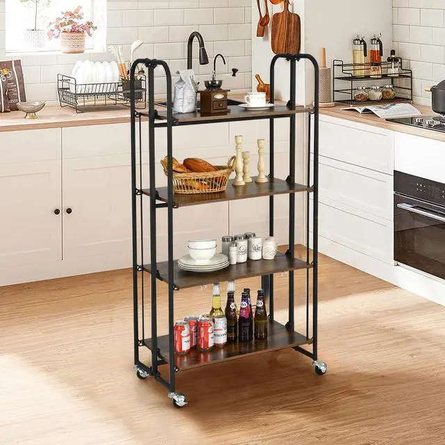 Alt view image 7 of 7 - SlickBlue Foldable Rolling Cart with Storage Shelves for Kitchen-4-Tier