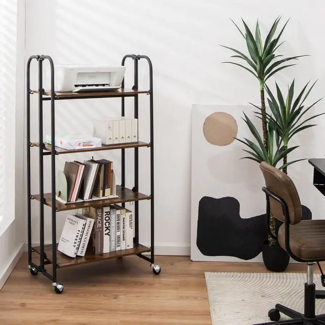 Alt view image 6 of 7 - SlickBlue Foldable Rolling Cart with Storage Shelves for Kitchen-4-Tier