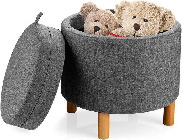Main image of SlickBlue Round Fabric Storage Ottoman with Tray and Non-Slip Pads for Bedroom