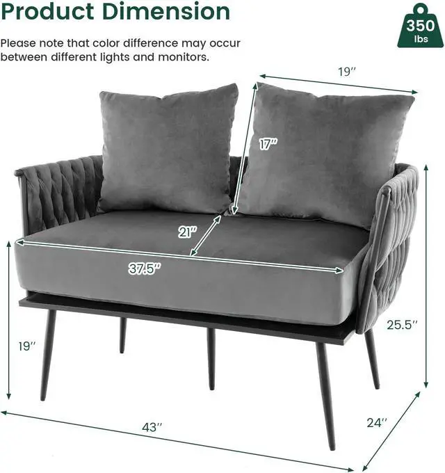 Alt view image 5 of 7 - SlickBlue Modern Loveseat Sofa Upholstered Dutch Velvet Sofa Couch