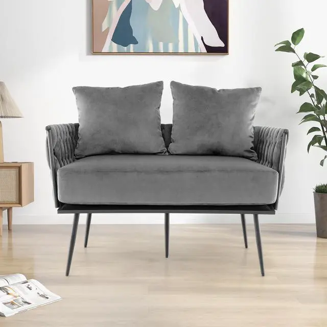 Alt view image 4 of 7 - SlickBlue Modern Loveseat Sofa Upholstered Dutch Velvet Sofa Couch