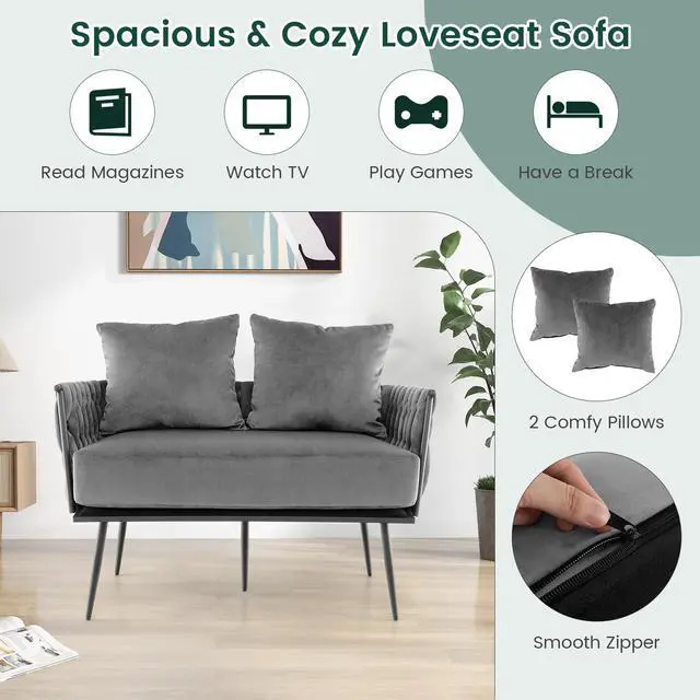 Alt view image 7 of 7 - SlickBlue Modern Loveseat Sofa Upholstered Dutch Velvet Sofa Couch