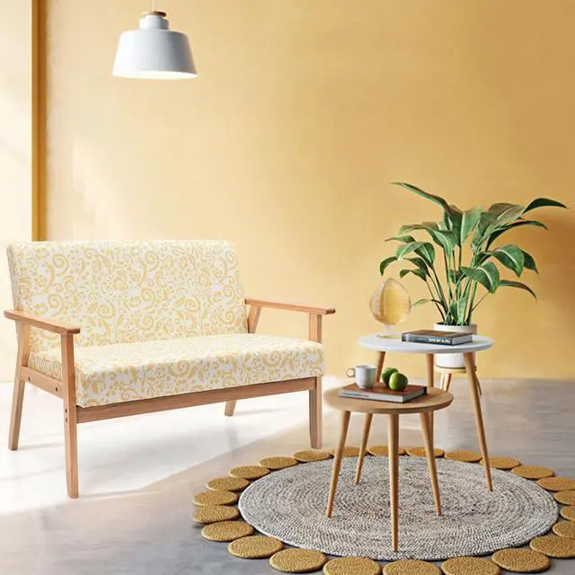 Alt view image 3 of 7 - SlickBlue Modern Fabric Loveseat Sofa Couch Upholstered 2-Seat Armchair-Yellow