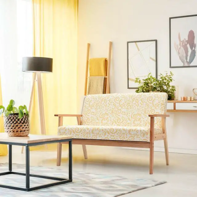 Alt view image 4 of 7 - SlickBlue Modern Fabric Loveseat Sofa Couch Upholstered 2-Seat Armchair-Yellow