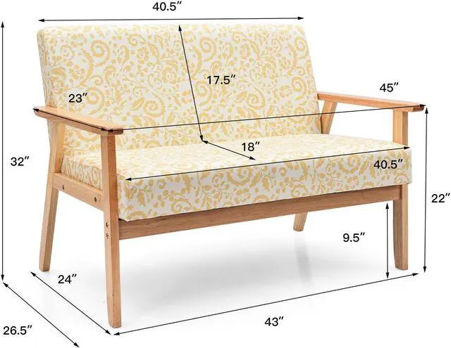 Alt view image 5 of 7 - SlickBlue Modern Fabric Loveseat Sofa Couch Upholstered 2-Seat Armchair-Yellow