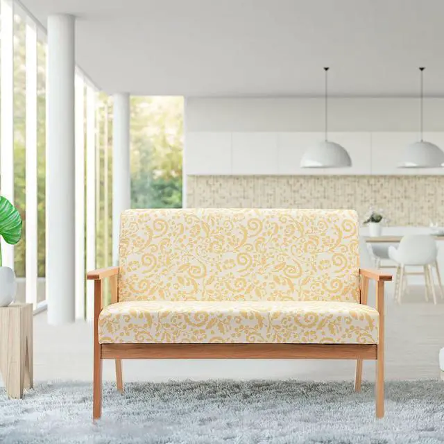 Alt view image 6 of 7 - SlickBlue Modern Fabric Loveseat Sofa Couch Upholstered 2-Seat Armchair-Yellow