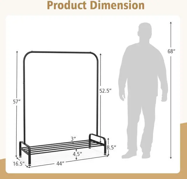 Alt view image 5 of 7 - SlickBlue Heavy Duty Clothes Stand Rack with Top Rod and Lower Storage Shelf