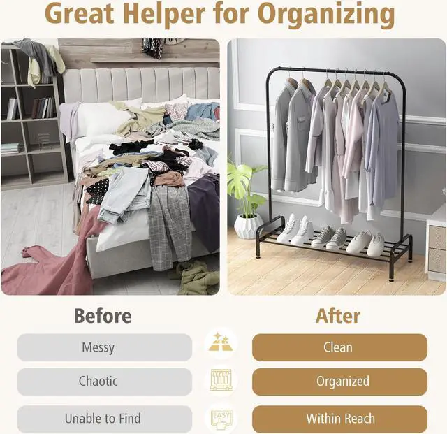 Alt view image 7 of 7 - SlickBlue Heavy Duty Clothes Stand Rack with Top Rod and Lower Storage Shelf