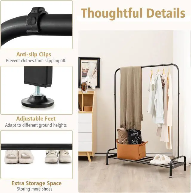 Alt view image 6 of 7 - SlickBlue Heavy Duty Clothes Stand Rack with Top Rod and Lower Storage Shelf