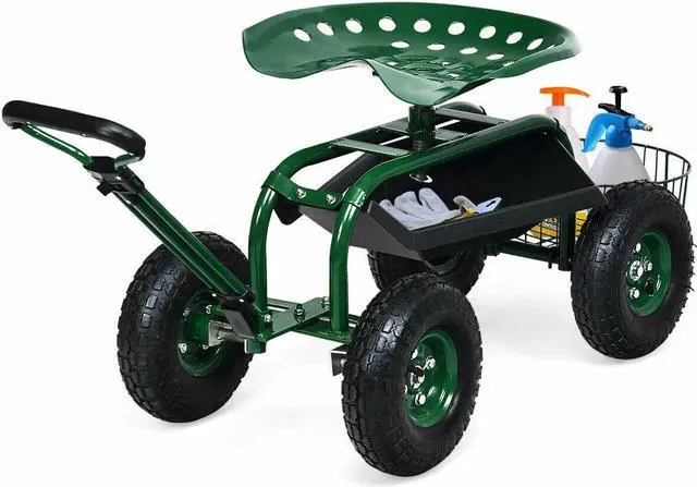 Alt view image 2 of 7 - SlickBlue Heavy Duty Garden Cart with Tool Tray and 360 Swivel Seat