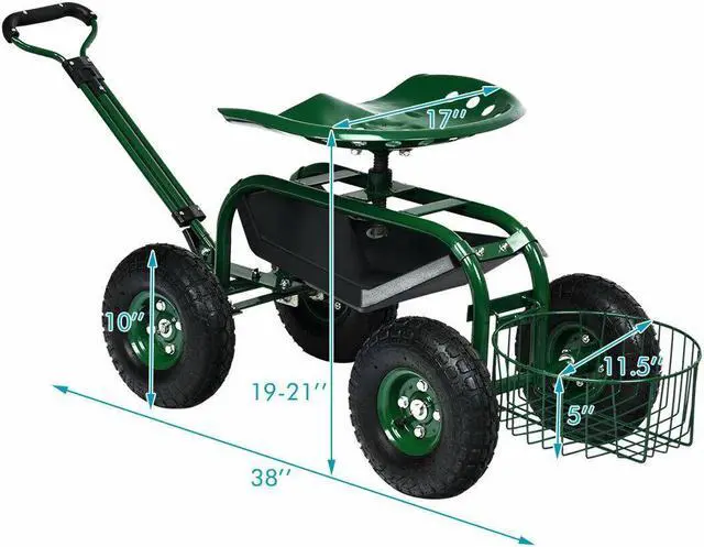 Alt view image 5 of 7 - SlickBlue Heavy Duty Garden Cart with Tool Tray and 360 Swivel Seat