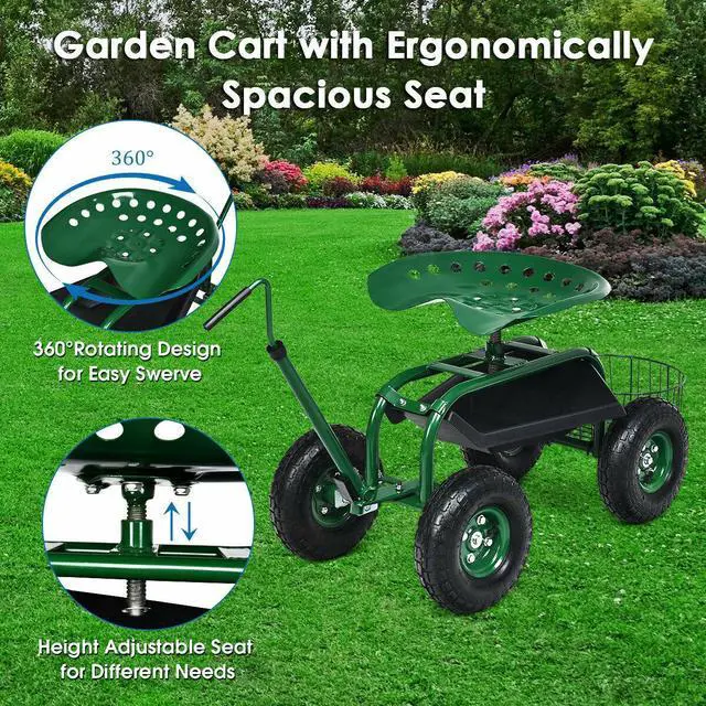 Alt view image 7 of 7 - SlickBlue Extendable Handle Garden Cart Rolling Wagon Scooter
