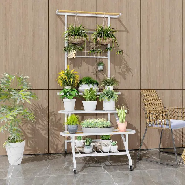 Alt view image 4 of 7 - SlickBlue 4-Tier Hanging Plant Stand with Hanging Bar