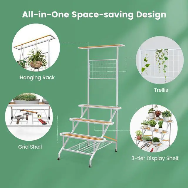 Alt view image 7 of 7 - SlickBlue 4-Tier Hanging Plant Stand with Hanging Bar
