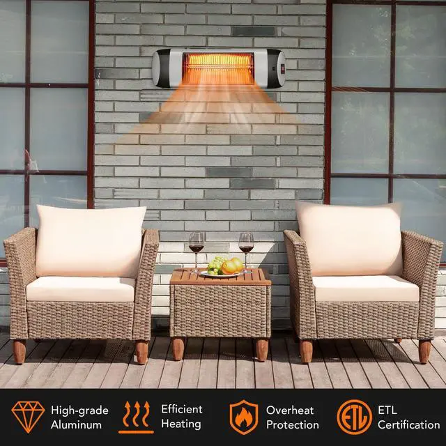 Alt view image 7 of 7 - SlickBlue 1500W Wall-Mounted Electric Heater Patio Infrared Heater with Remote Control