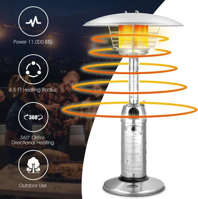 Alt view image 7 of 7 - SlickBlue 11 000BTU Portable Tabletop Patio Stainless Steel Standing Propane Heater