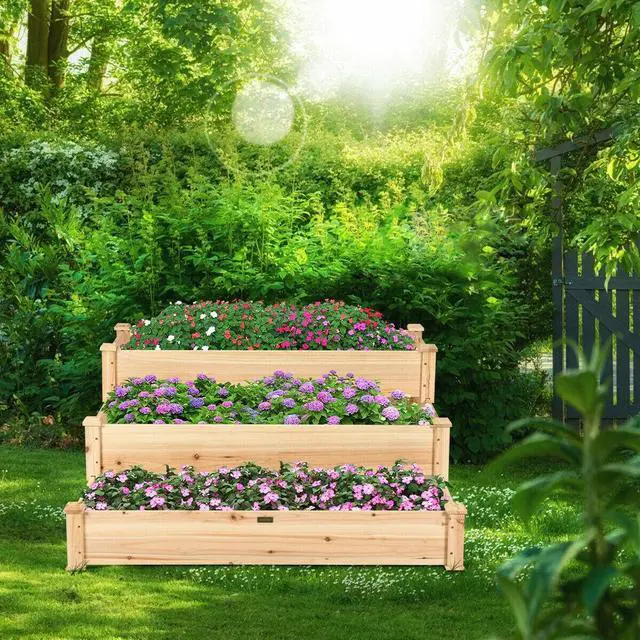 Alt view image 4 of 7 - SlickBlue 3 Tier Elevated Wooden Vegetable Garden Bed