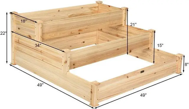Alt view image 5 of 7 - SlickBlue 3 Tier Elevated Wooden Vegetable Garden Bed