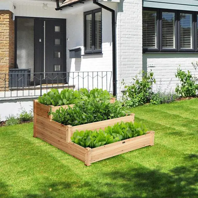 Alt view image 3 of 7 - SlickBlue 3 Tier Elevated Wooden Vegetable Garden Bed