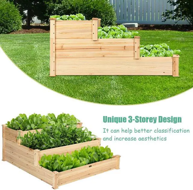 Alt view image 7 of 7 - SlickBlue 3 Tier Elevated Wooden Vegetable Garden Bed