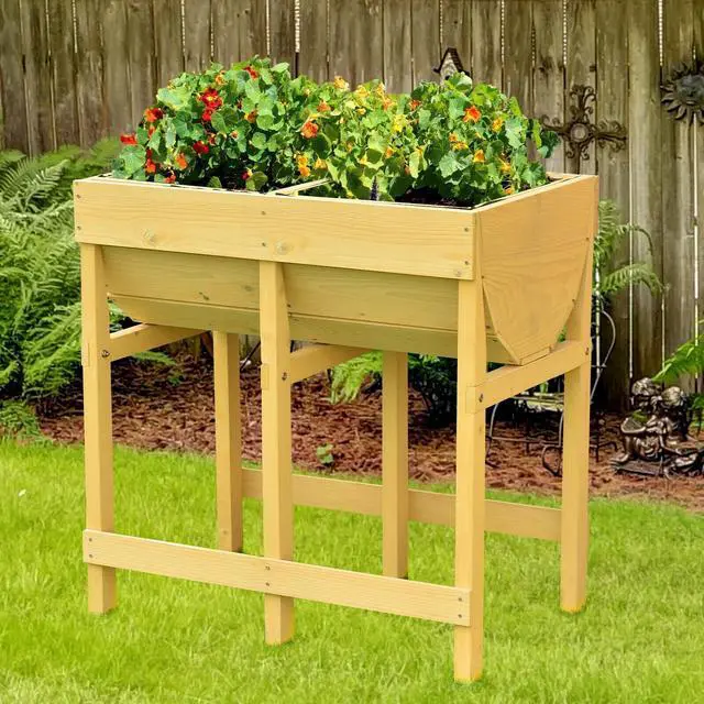 Alt view image 3 of 7 - SlickBlue Raised Wooden Planter Vegetable Flower Bed with Liner