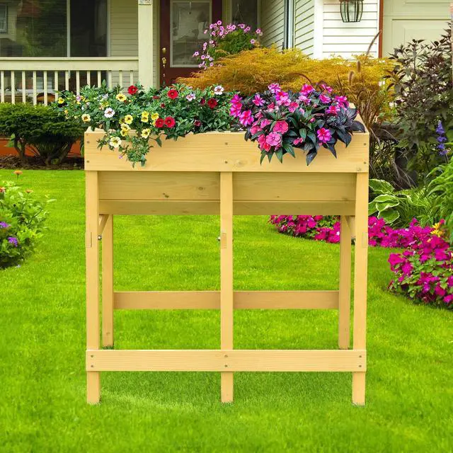 Alt view image 7 of 7 - SlickBlue Raised Wooden Planter Vegetable Flower Bed with Liner