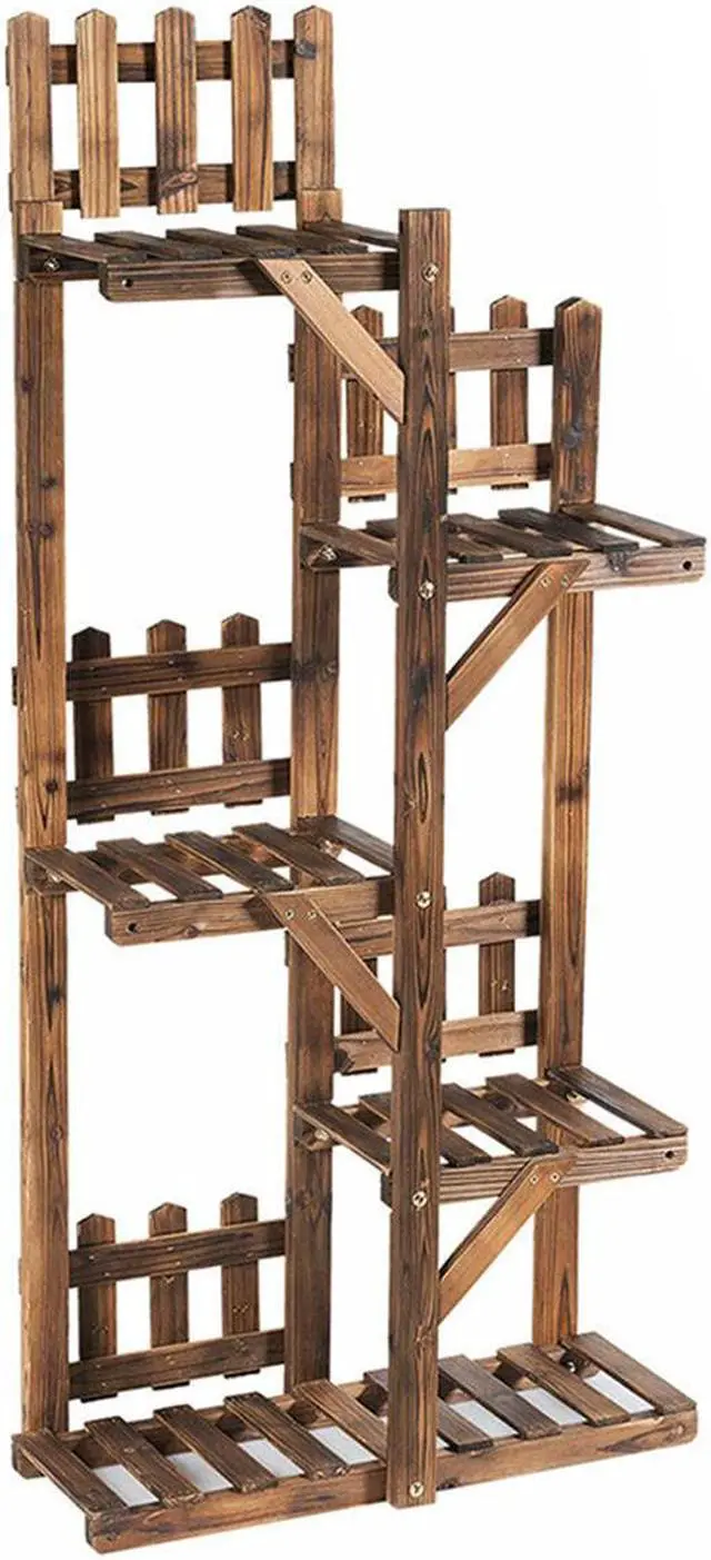 Main image of SlickBlue 5-Tier Flower Rack Wood Plant Stand 6 Pots Display Shelf