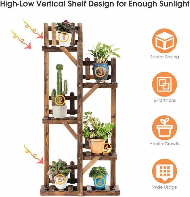 Alt view image 3 of 7 - SlickBlue 5-Tier Flower Rack Wood Plant Stand 6 Pots Display Shelf